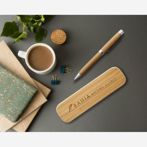 Caneta de Bambu Com Estojo Personalizada