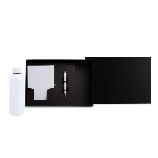 Kit Garrafa, Caderno E Caneta - Branco - 3 Pçs Personalizado